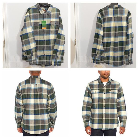 Men’s Flannel Shirt long sleeve with pockets Orvis in Green - Picture 1 of 8